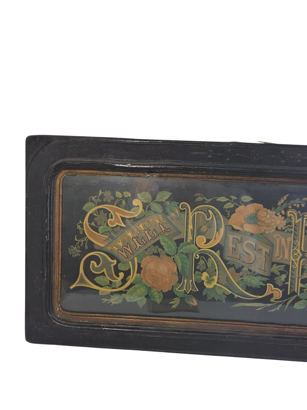 Oddly Darling Vintage Victorian mourning motto print reading Sweet Rest in Heaven with floral motifs.