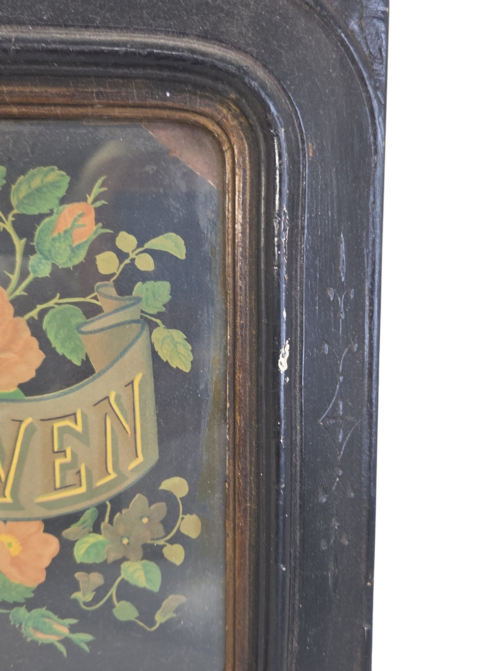 Oddly Darling Vintage antique chromolithograph motto, side frame detail.
