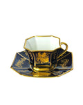 Oddly Darling Vintage Rosenthal porcelain teacup and saucer in cobalt blue with intricate gold leaf romantic scenes