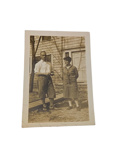Oddly Darling Vintage original sepia photograph of a couple posing outdoors in early 20th-century clothing