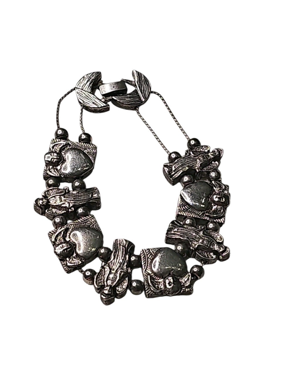 Oddly Darling Vintage silver-tone charm bracelet featuring alternating angel figures and heart motifs with metallic beads