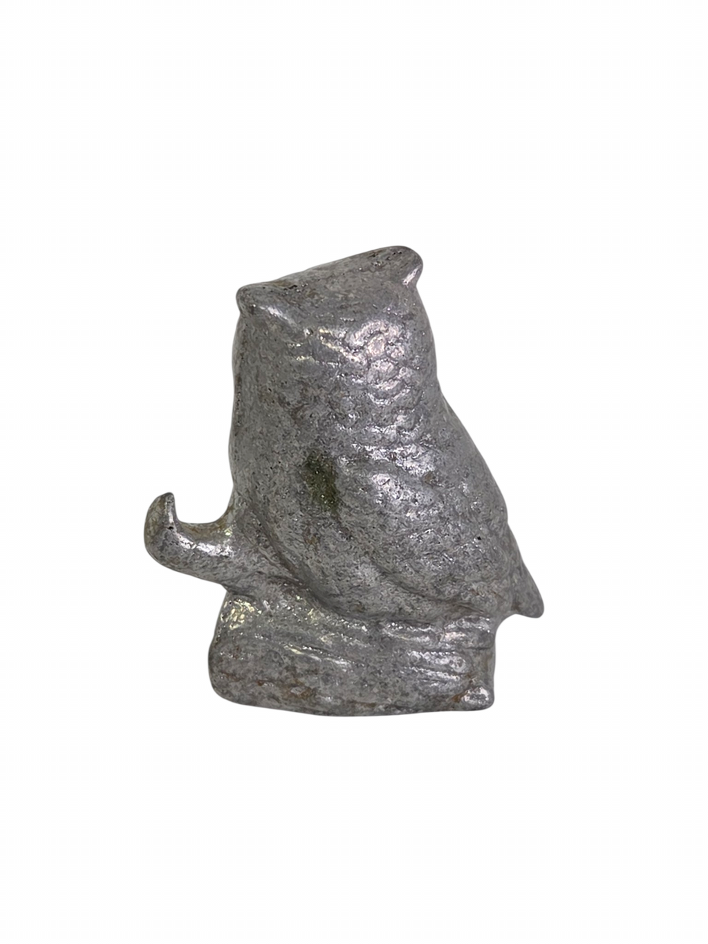 Oddly Darling Vintage figural owl on a log bottle opener with weathered silver finish.