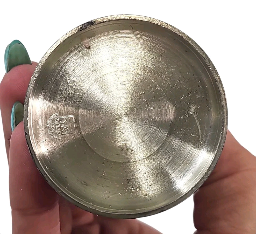 Oddly Darling Vintage SKS Zinn pewter beaker base showing the authentic German hallmark stamp