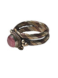 Oddly Darling Vintage twisted metal band ring featuring a pink cabochon stone with copper and brass rope detailing.