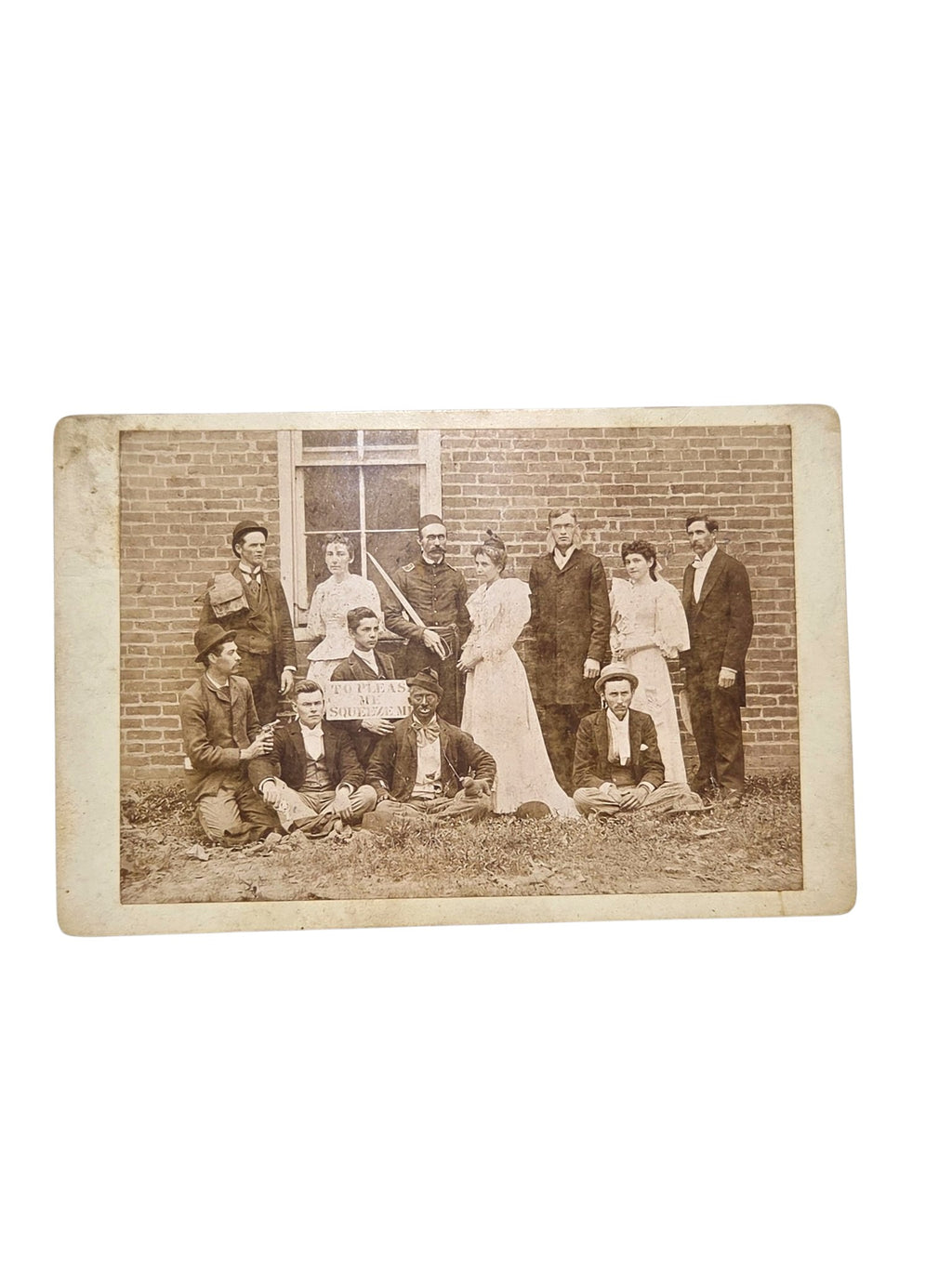 Oddly Darling Vintage antique Victorian cabinet card photograph featuring a group in theatrical costumes and formal wear.