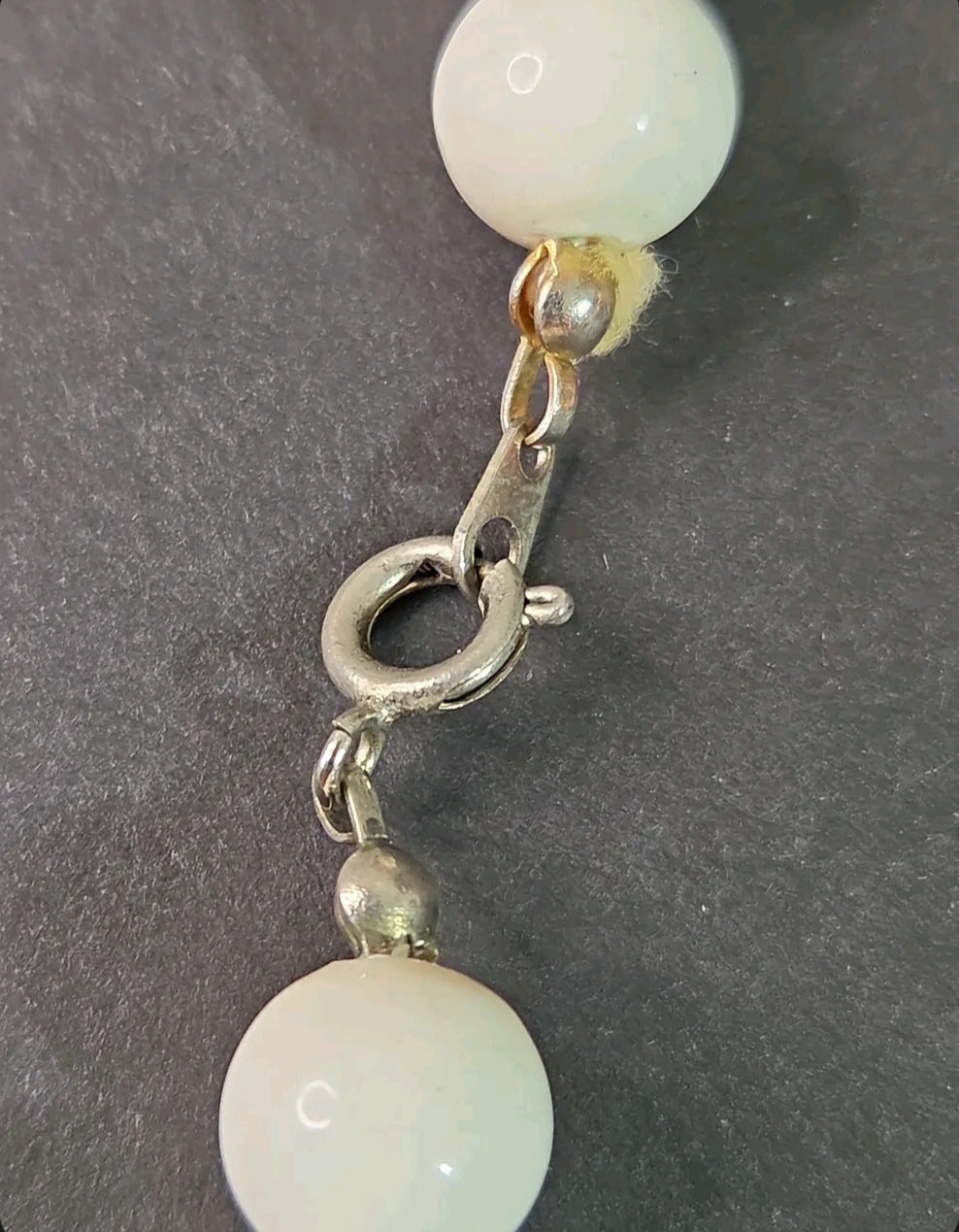 Oddly Darling Vintage geometric statement necklace featuring white spherical beads and a silver-tone metal spring clasp