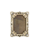 Argento jeweled picture frame on white, antique gold-tone metal with cream enamel, clear crystals and Art Deco style stepped corners