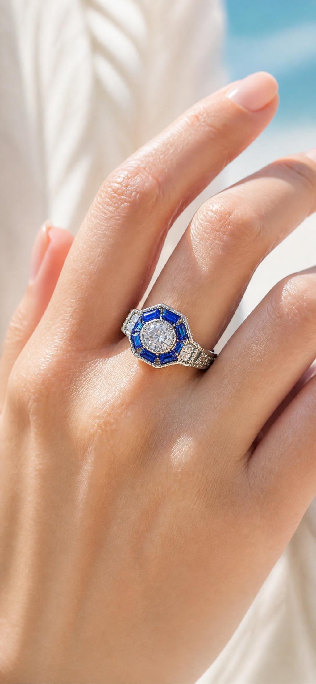Oddly Darling Vintage Blue and white simulated sapphire cocktail ring