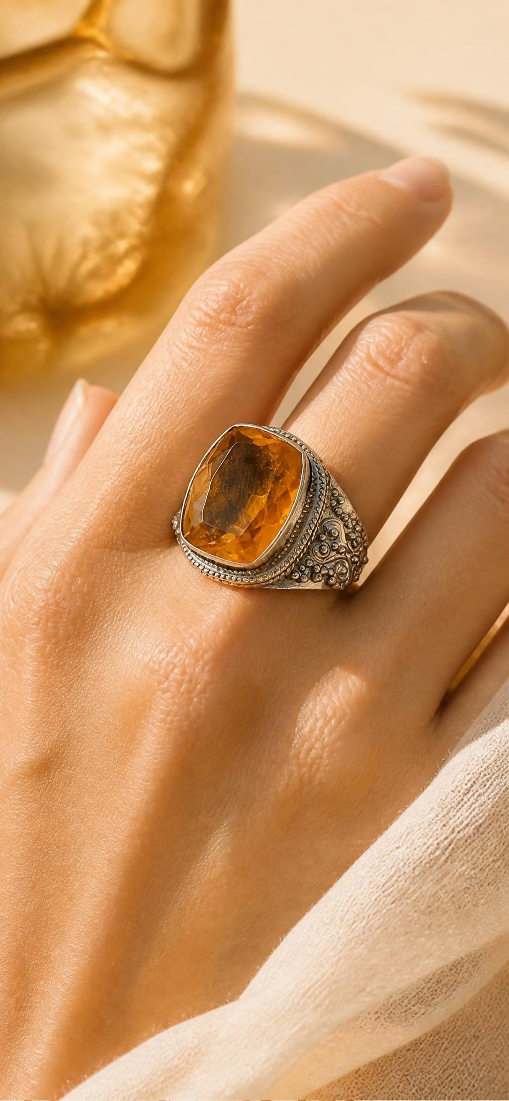 Oddly Darling Vintage Sterling silver ring with large citrine-style stone