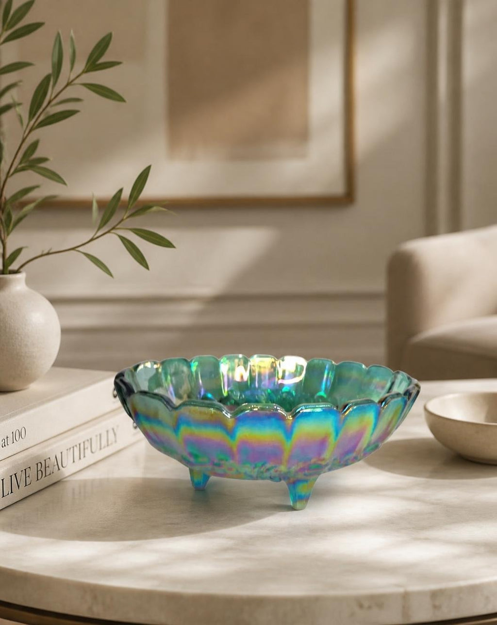 Oddly Darling Vintage Indiana Glass blue carnival Harvest Grape footed bowl
