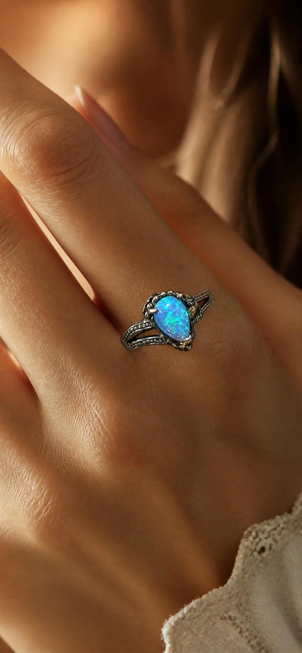 Oddly Darling Vintage Teardrop synthetic opal cocktail ring