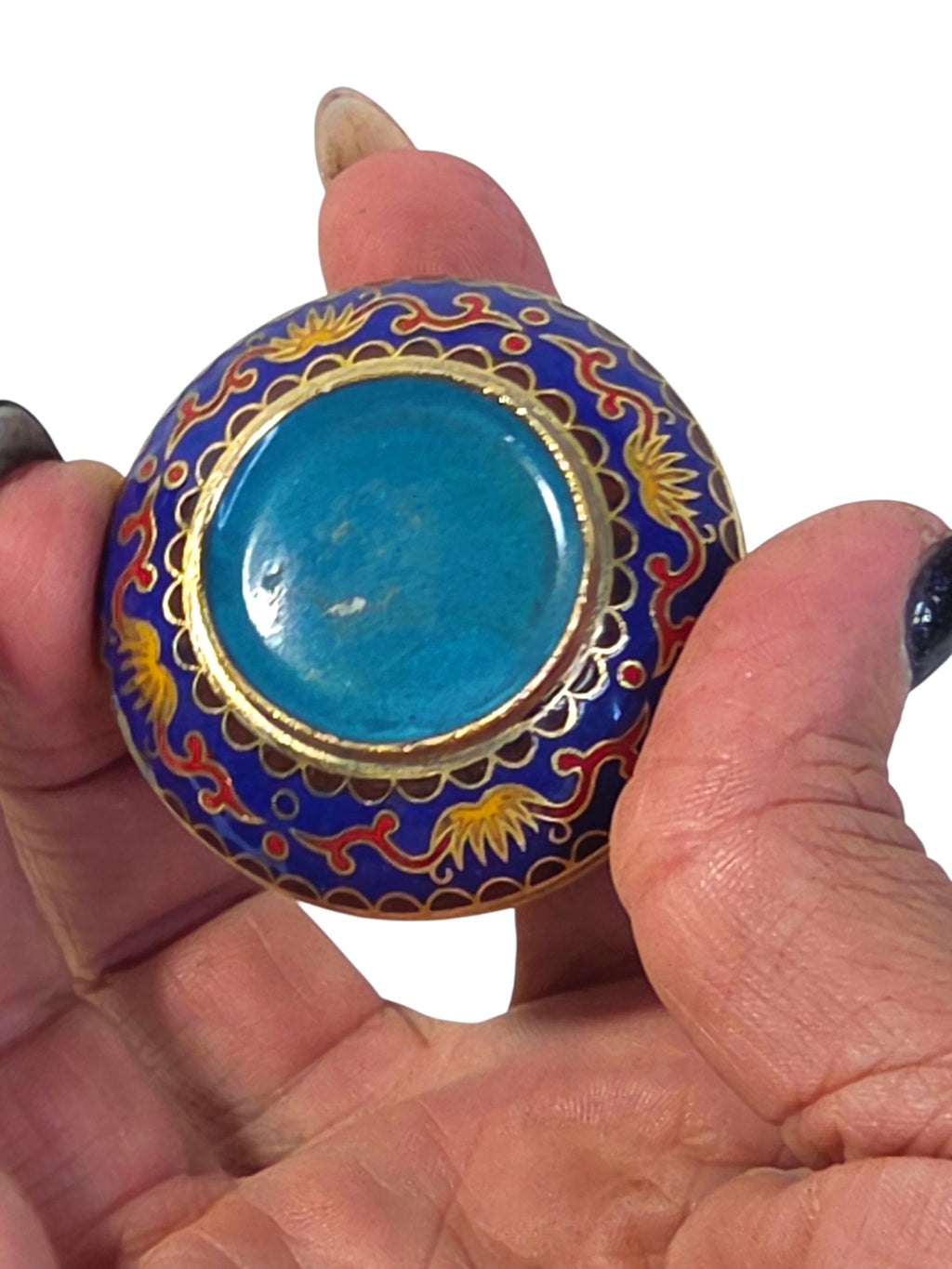 Vintage Chinese Cloisonne Round Trinket Box, Cobalt Chrysanthemum ...