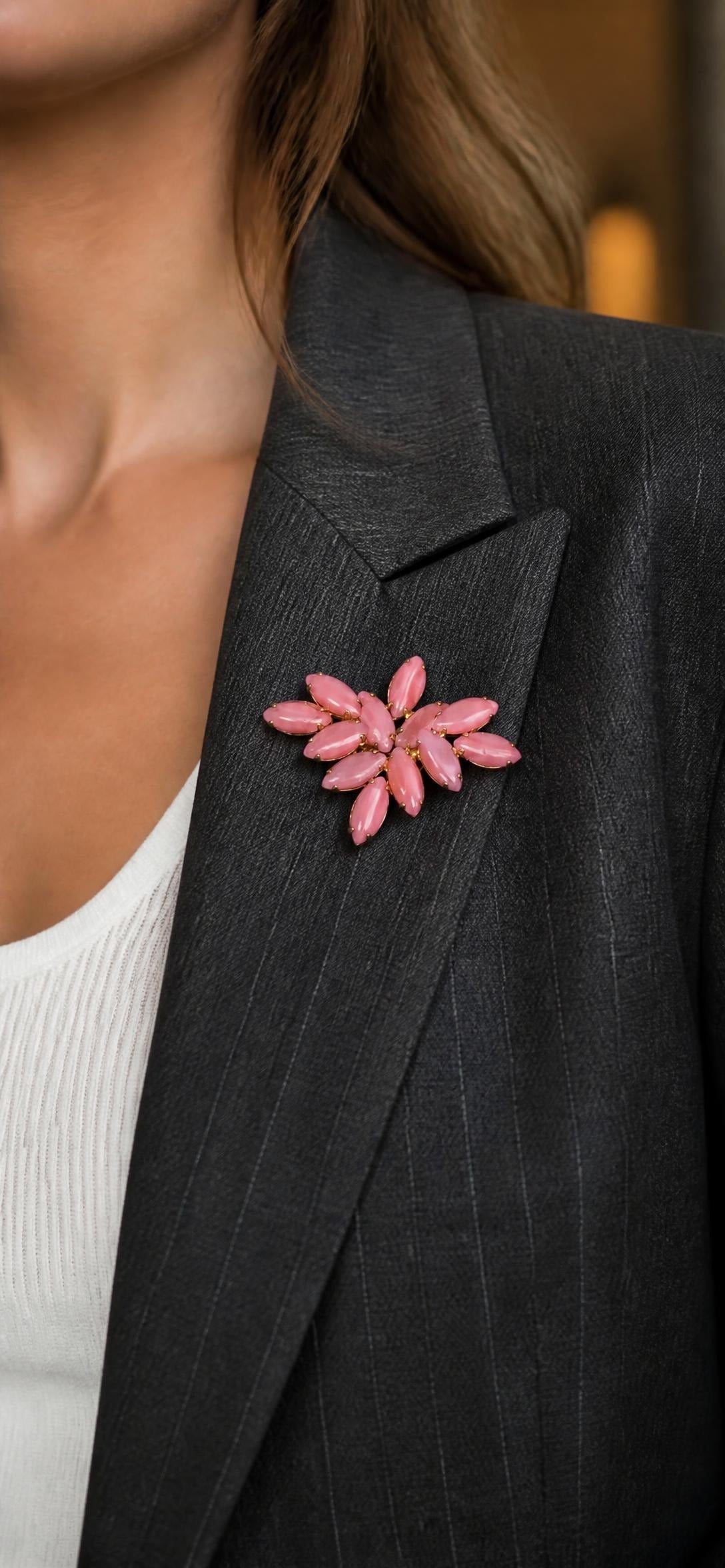 Oddly Darling Vintage Pink glass marquise stone cluster brooch