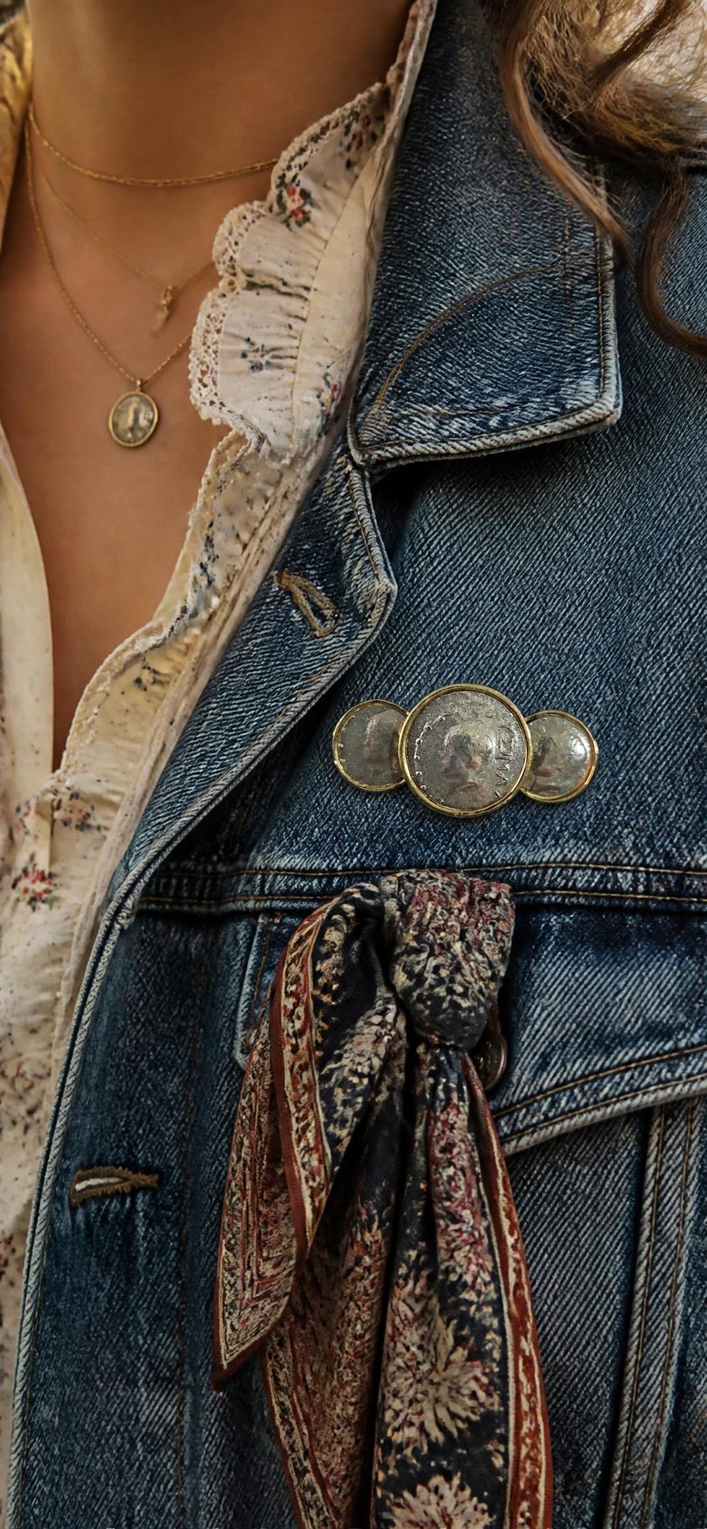 Oddly Darling Vintage Adrianne two-tone Greek coin brooch
