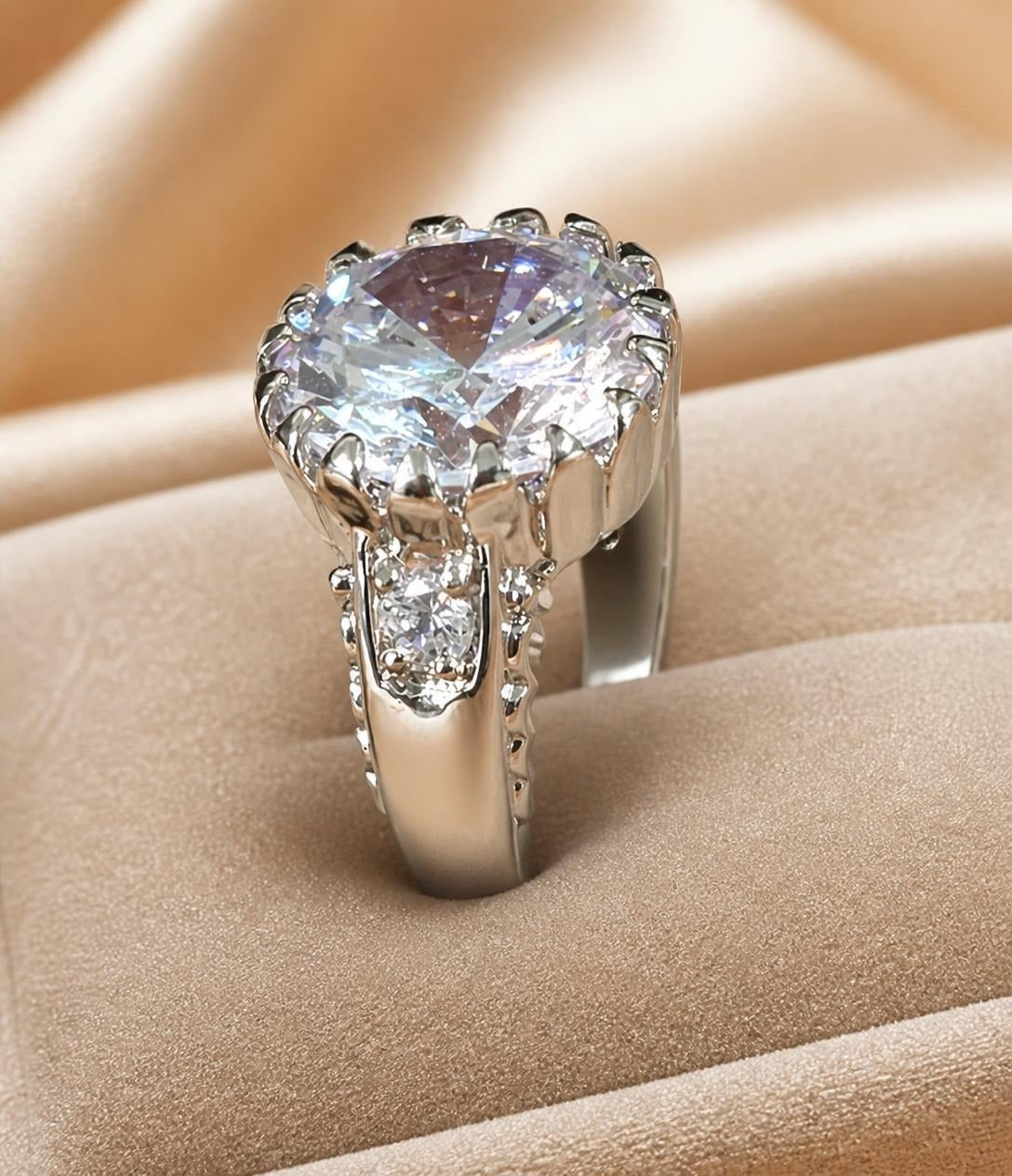 Oddly Darling Vintage Silver-tone CZ cocktail ring with side stones