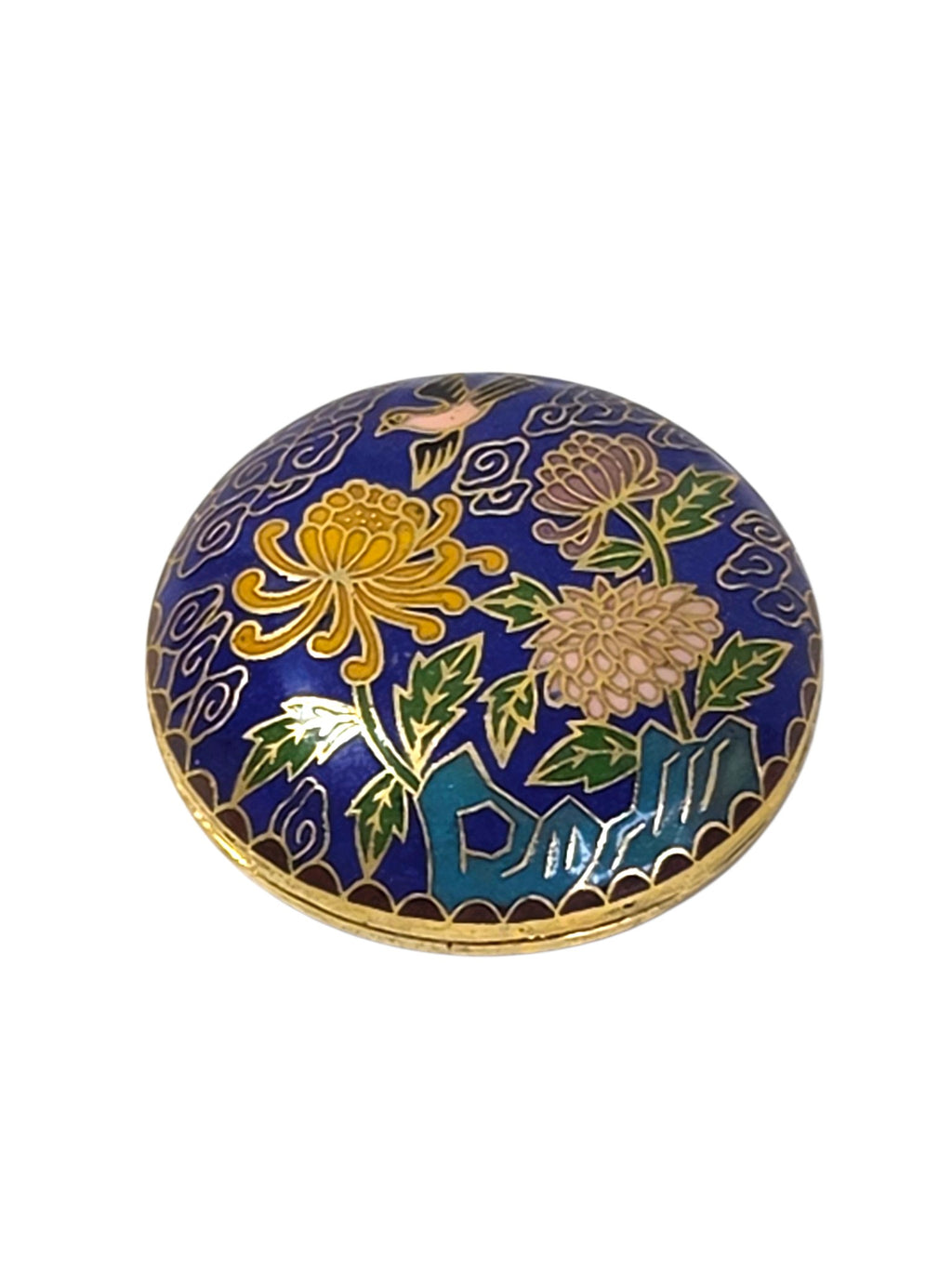 Vintage Chinese Cloisonne Round Trinket Box, Cobalt Chrysanthemum ...