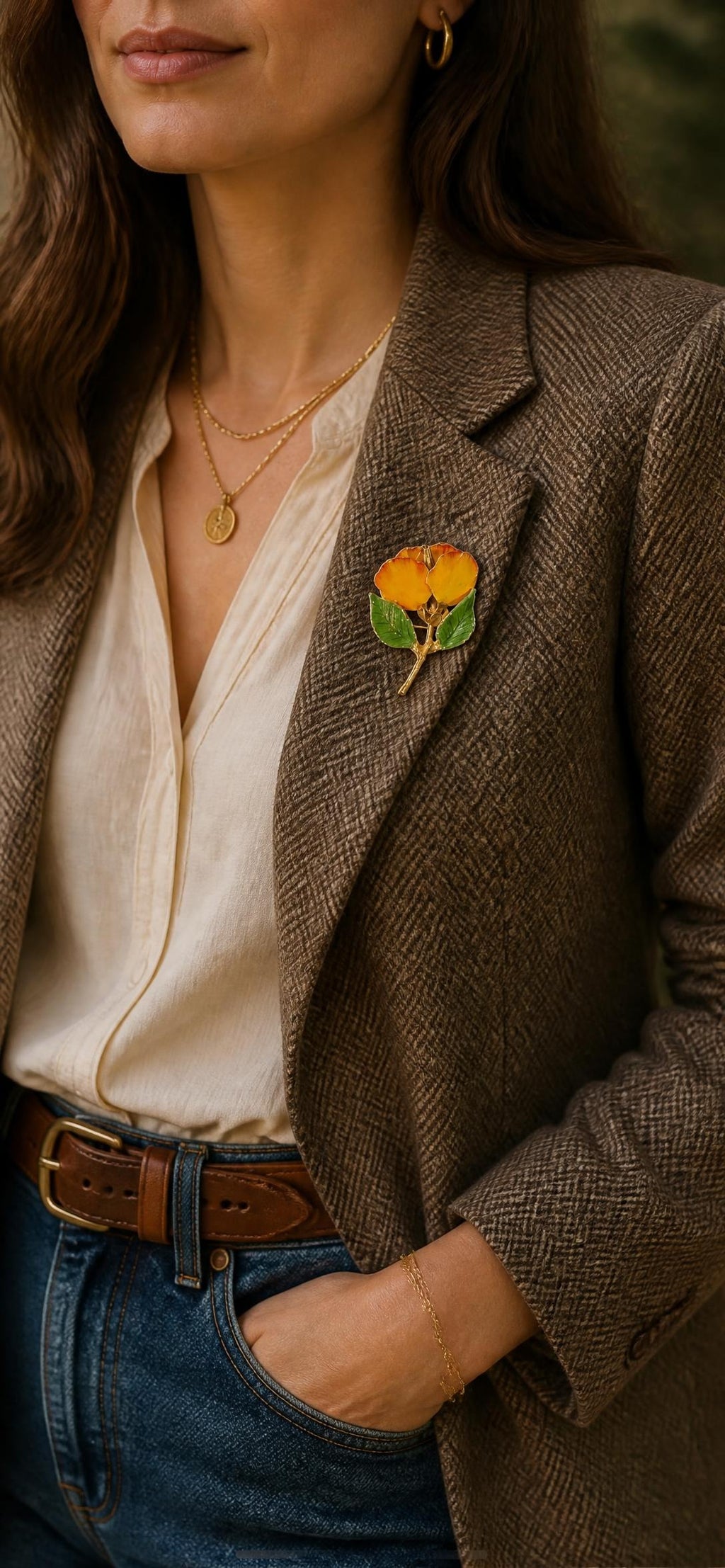 Oddly Darling Vintage Yellow and orange enamel flower brooch pin