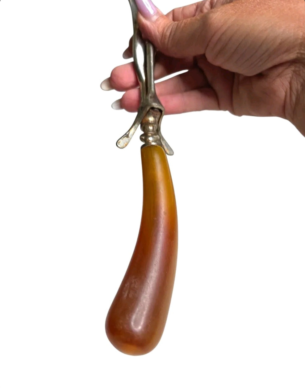 Butterscotch Bakelite Handle Steel Carving Fork | Mid-Century Modern Kitchen Serveware