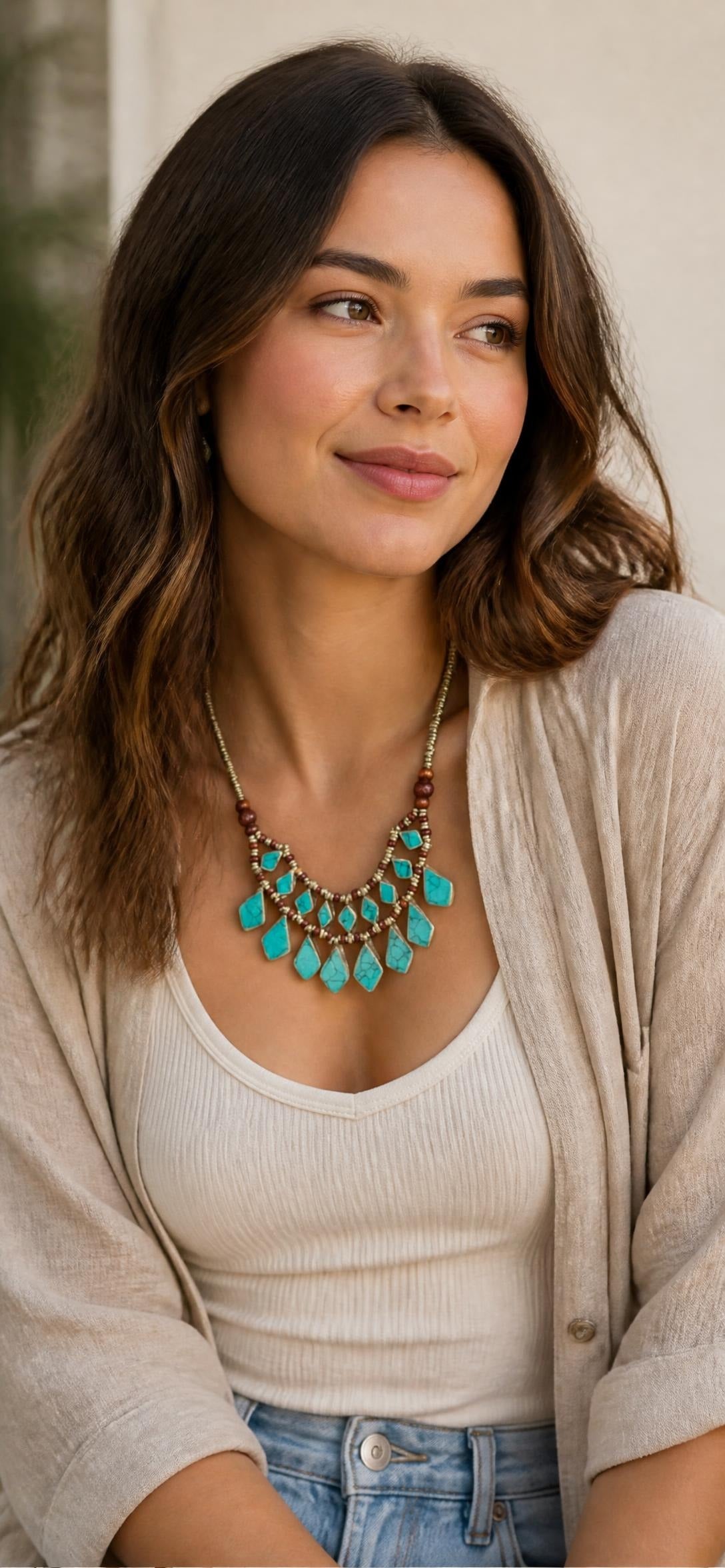 Oddly Darling Vintage Layered turquoise and wood bead bohemian necklace