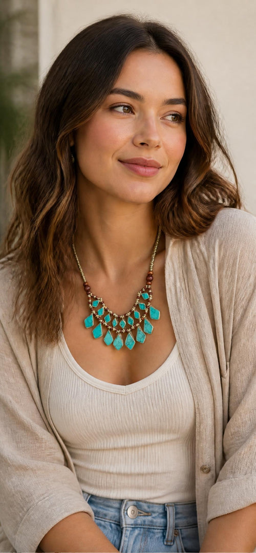 Oddly Darling Vintage Layered turquoise and wood bead bohemian necklace