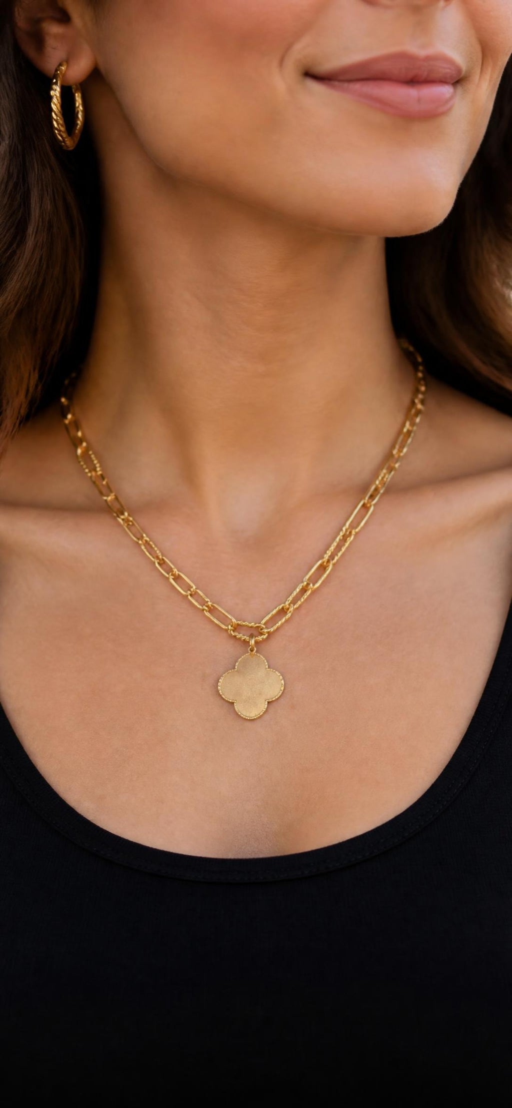 Oddly Darling Vintage Gold-tone four-leaf clover charm link necklace