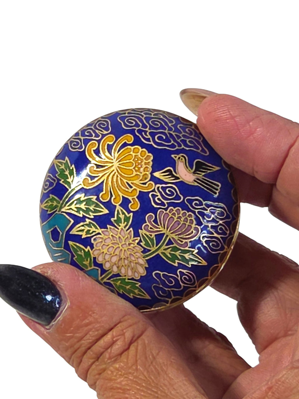 Vintage Chinese Cloisonne Round Trinket Box, Cobalt Chrysanthemum ...