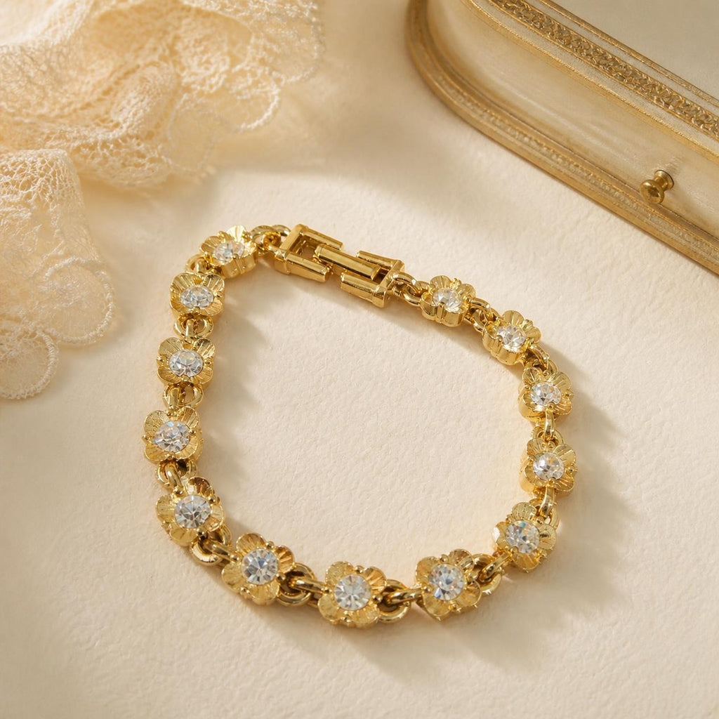 Oddly Darling Vintage Gold-plated floral rhinestone bracelet