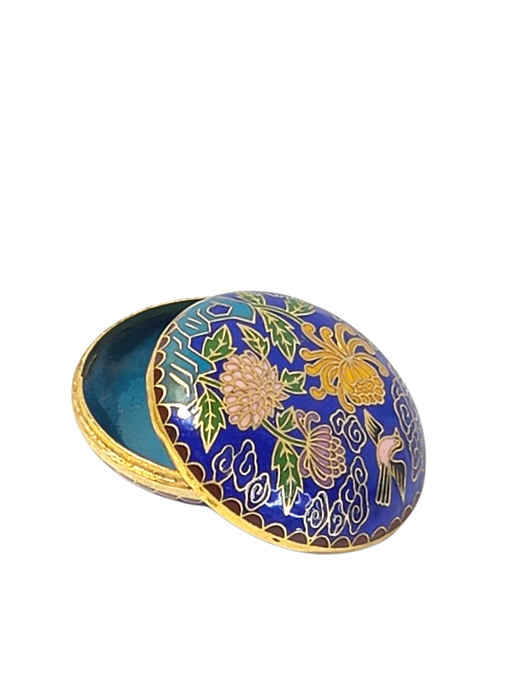 Vintage Chinese Cloisonne Round Trinket Box, Cobalt Chrysanthemum ...