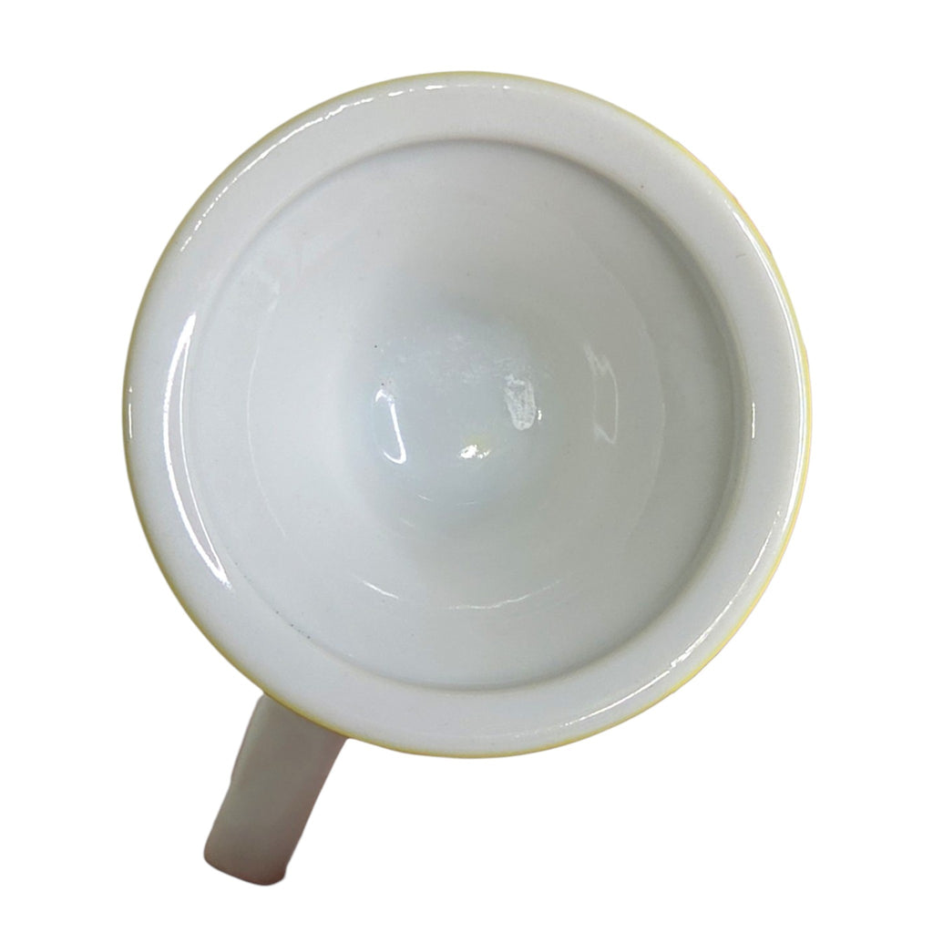 Oddly Darling Vintage Bobolink bird yellow pedestal mug with measurement for scale
