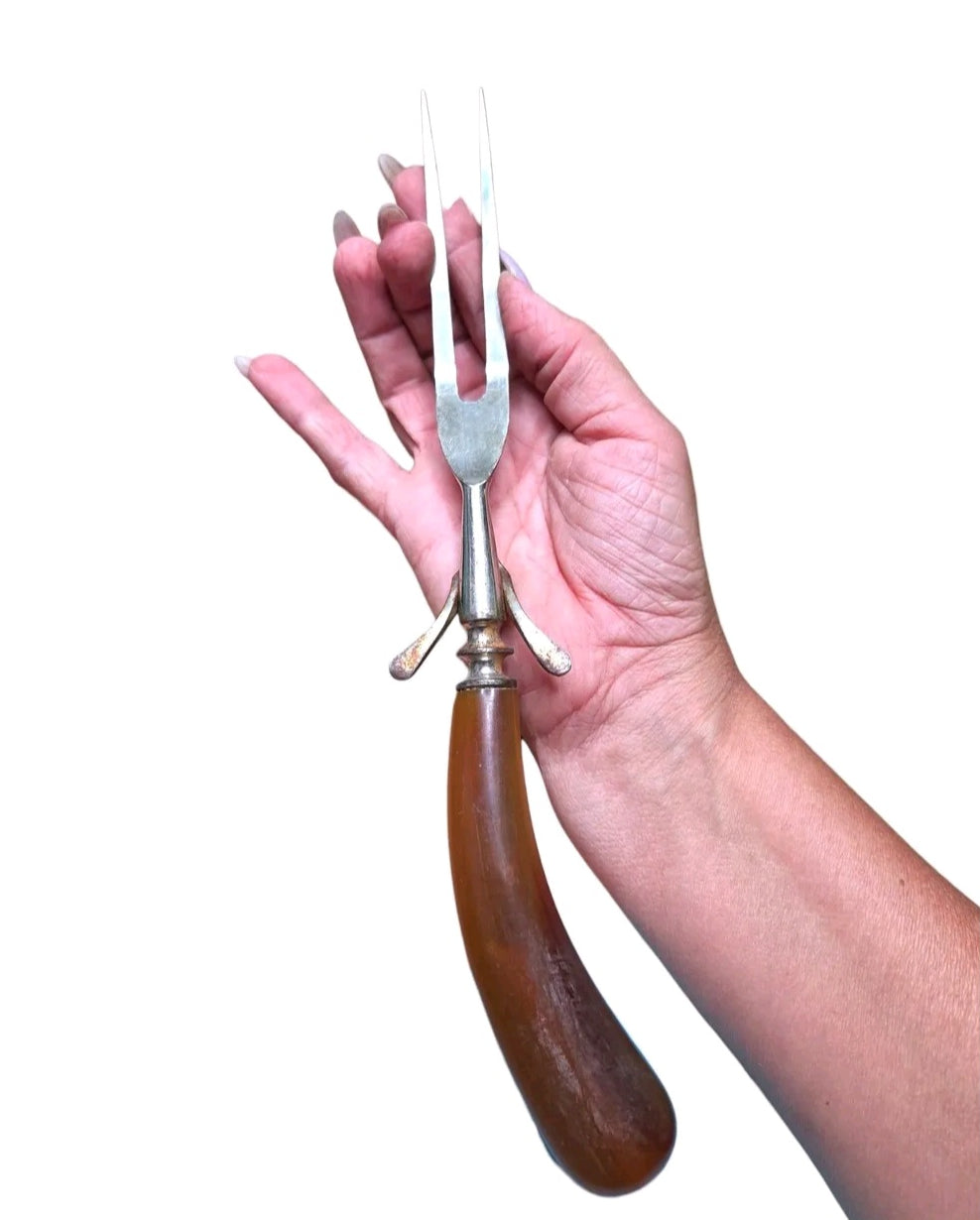 Butterscotch Bakelite Handle Steel Carving Fork | Mid-Century Modern Kitchen Serveware