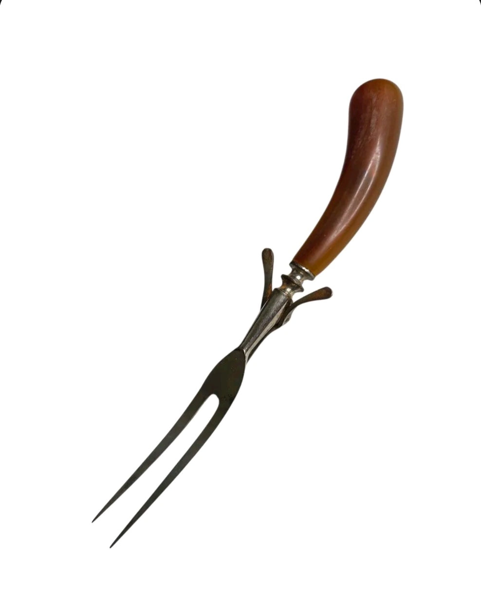 Butterscotch Bakelite Handle Steel Carving Fork | Mid-Century Modern Kitchen Serveware