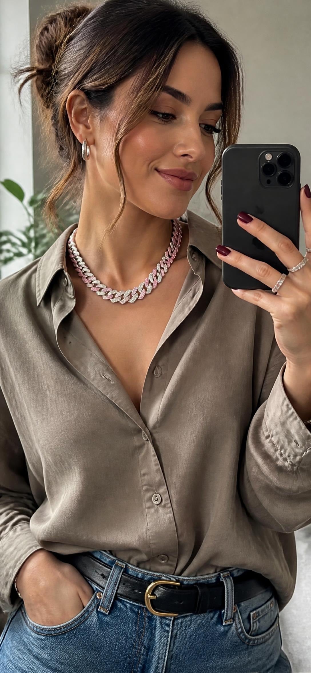 Oddly Darling Vintage Pink and clear rhinestone Cuban link necklace