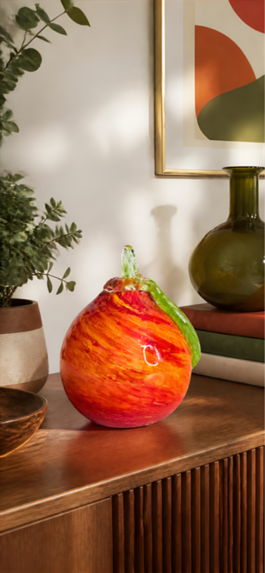 Oddly Darling Vintage Hand-blown mid-century glass peach and apple fruit