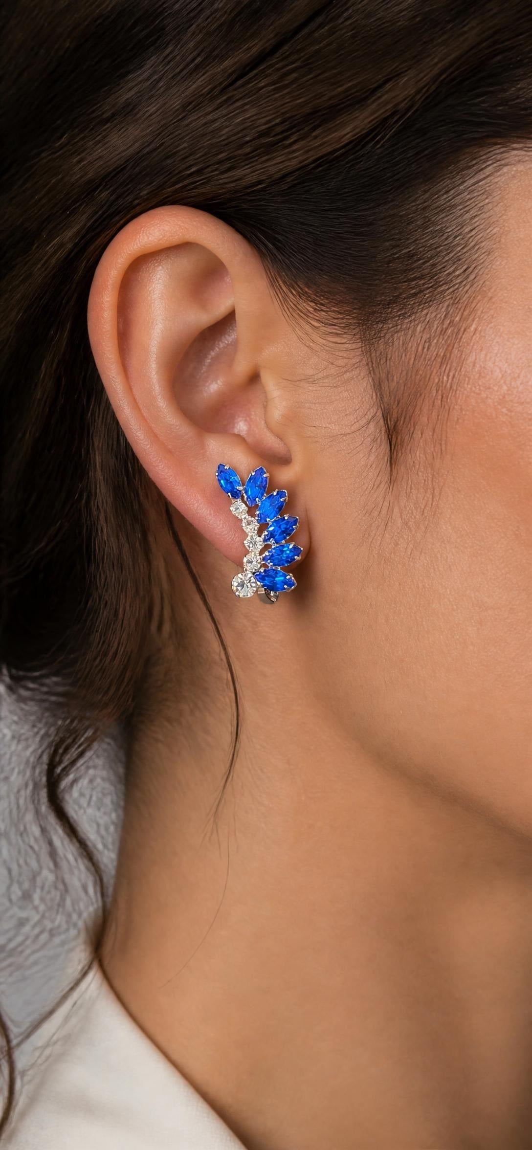 Oddly Darling Vintage Signed B. David rhinestone ear climber clip-on earrings