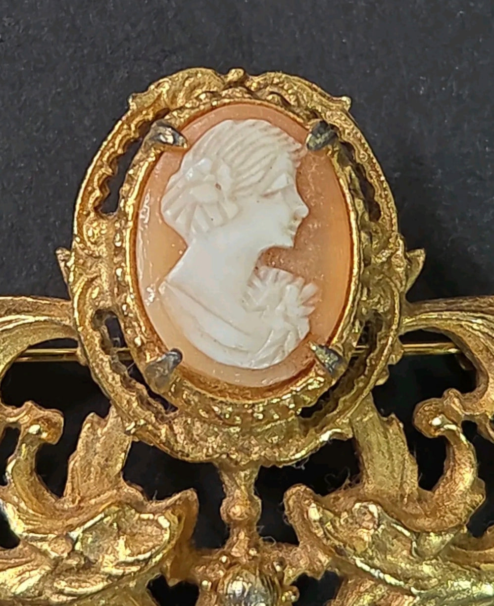 Signed Geno Gothic Cameo Dragon Brooch | Rare 1960s Medieval Tassel Pin | Collectible Signed Jewelry
