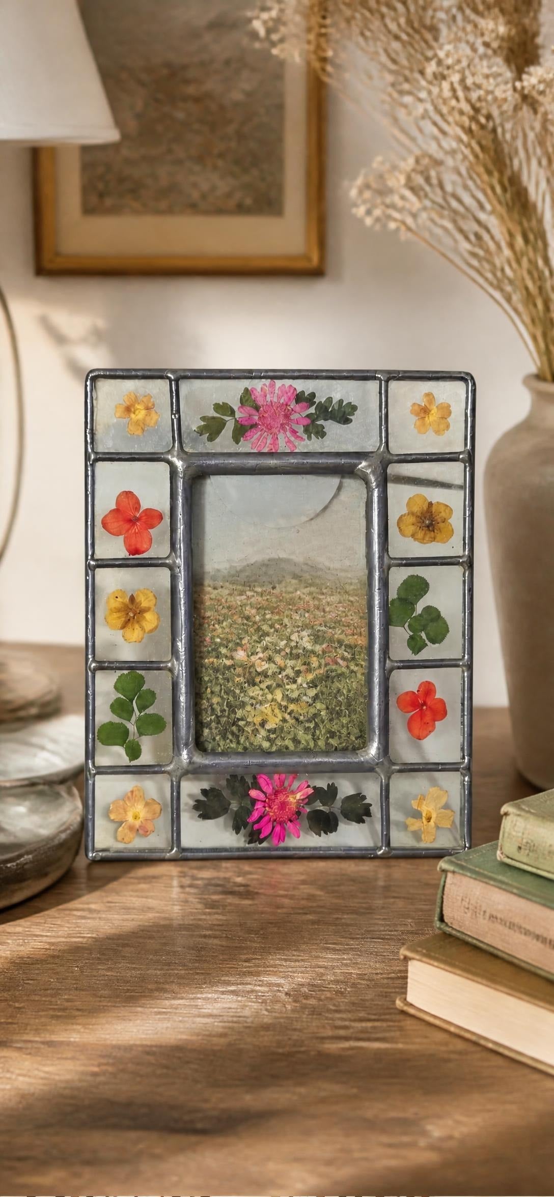 Oddly Darling Vintage Liz Claiborne pressed flower picture frame with real botanicals
