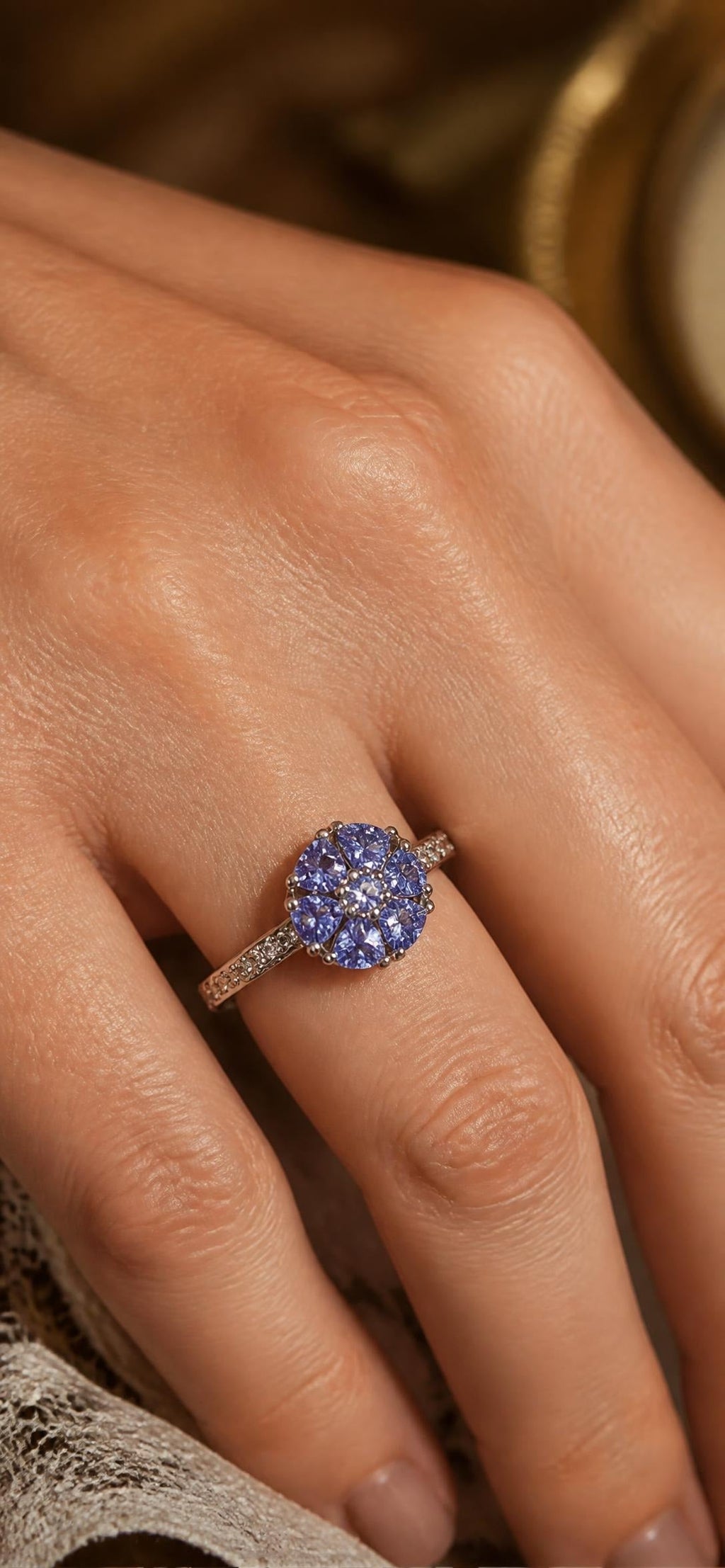 Oddly Darling Vintage Sterling silver floral ring with purple CZ stones