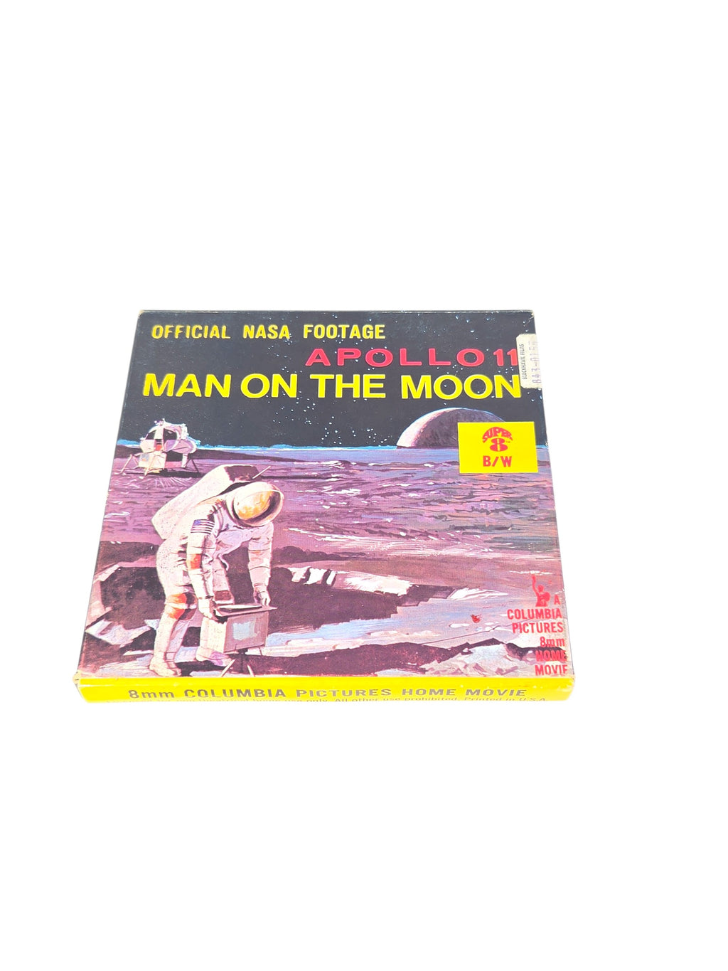 Columbia Pictures Apollo 11 Man on the Moon Official NASA Footage Super 8 B/W box with astronaut on the moon and a Blackhawk sticker