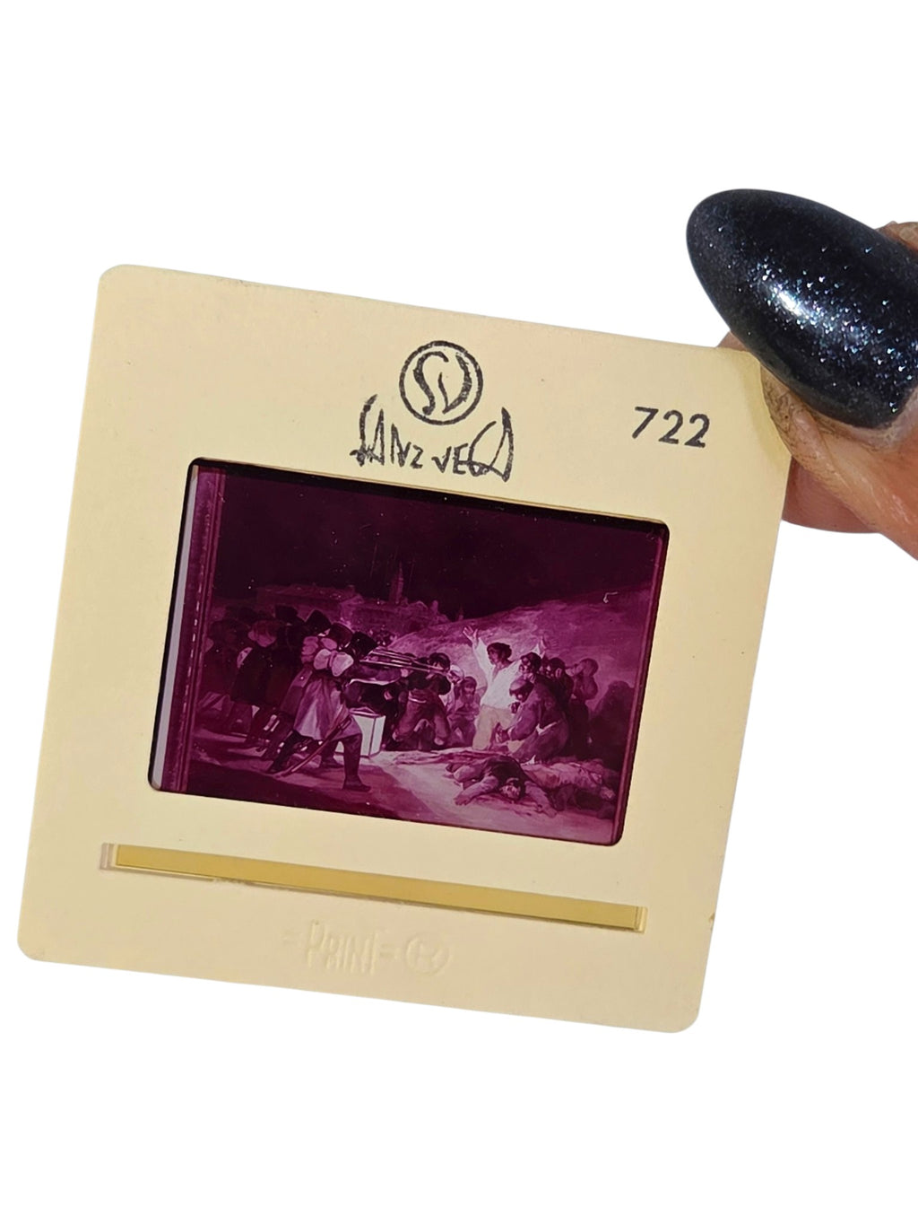 Vintage Prado souvenir slides and Kodachrome slides beside a ruler, each mount 2 inches square
